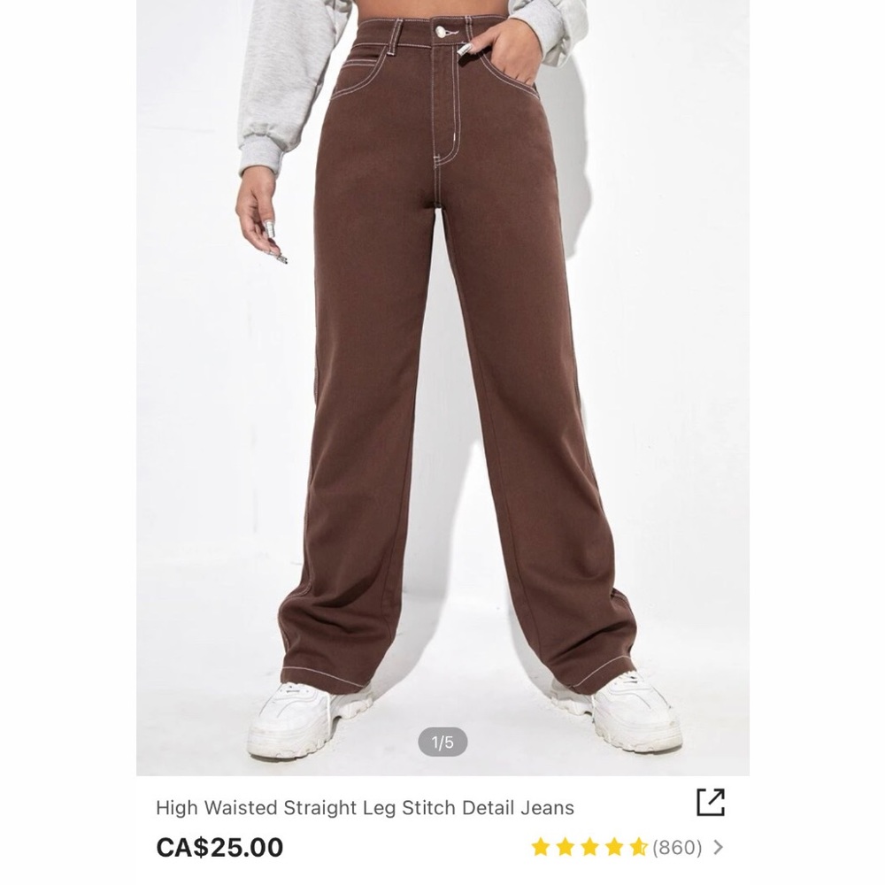 3/$30 SHEIN High Waisted Straight Leg Stitch Detail Jeans